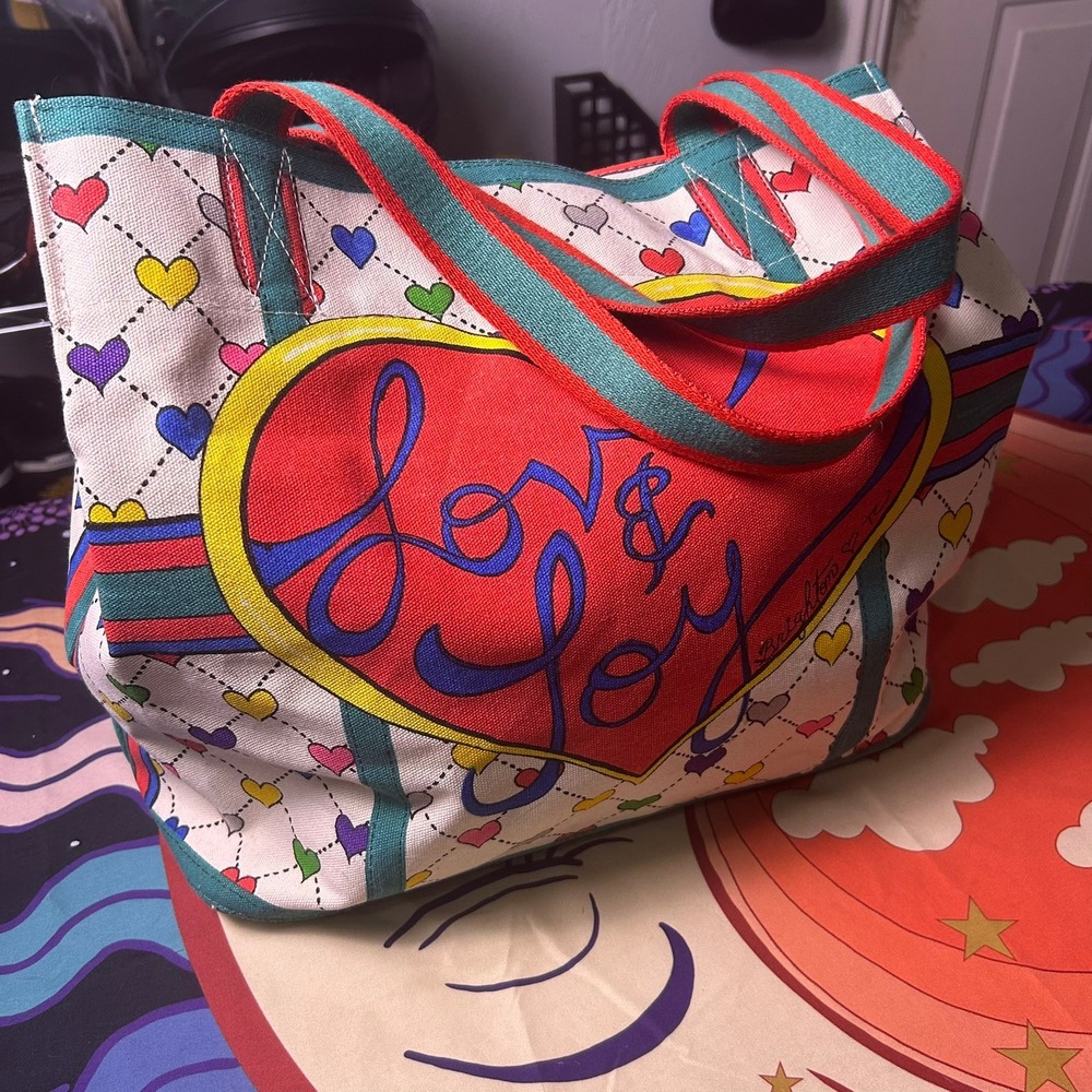 Brighton Love & Joy Canvas Tote Bag LuLu The Elf Hearts Bow Holiday Multi Color